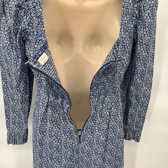 Wilfred Dress‎ Womens 0 Blue White Floral Cotton Smocked Waist Zip Back Ruffle - Picture 7 of 10